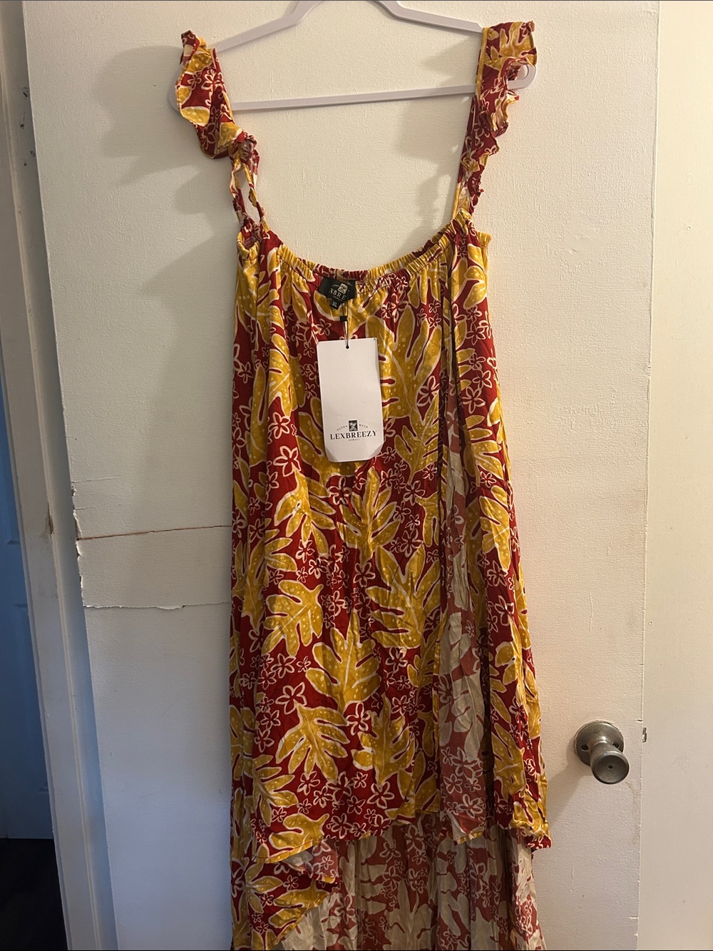 Lenbreezy Women's High-Low Sundress in Mustard & Burgundy